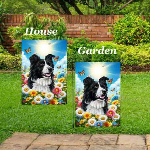 Border Collie -  Best of Breed  Summer Butterflies Outdoor House and Garden Flag