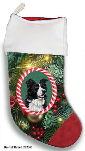 Border Collie -  Best of Breed  Christmas Stocking 13.5"  Red Gaming Cloth with Red Lining ,Plush White Cuff
