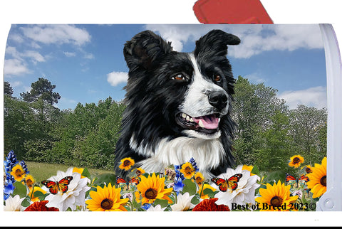 Border Collie -  Best of Breed Summer Flowers Mailbox Cover Hi-Grade Vinyl 6" x 19"