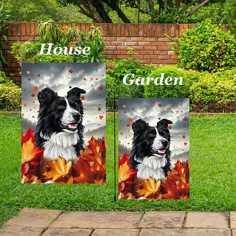 Border Collie -  Best of Breed  Fall Leaves Outdoor House and Garden Flag
