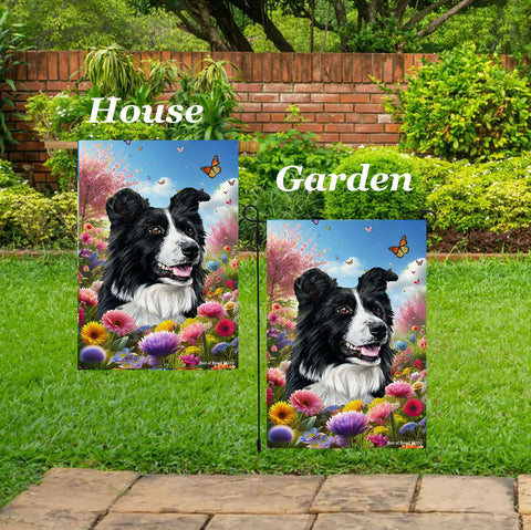 Border Collie -  Best of Breed  Spring Butterflies Outdoor House and Garden Flag
