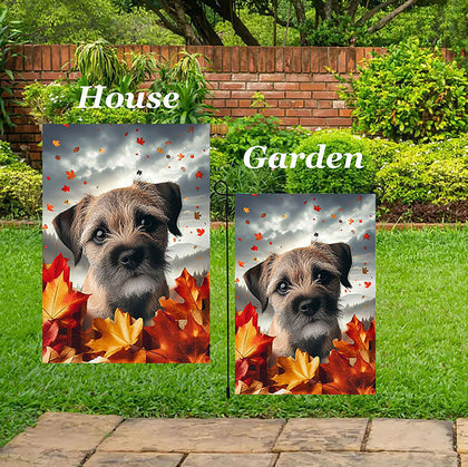 Border Terrier - Best of Breed  Fall Leaves Outdoor House and Garden Flag