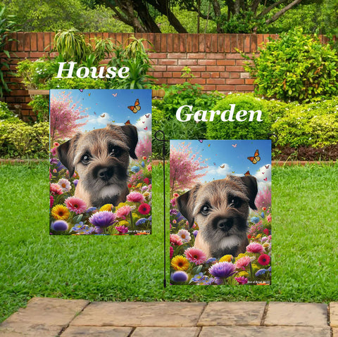 Border Terrier - Best of Breed  Spring Butterflies Outdoor House and Garden Flag