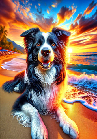 Border Collie -  Best of Breed DCR Summer Sunset Outdoor House and Garden Flag