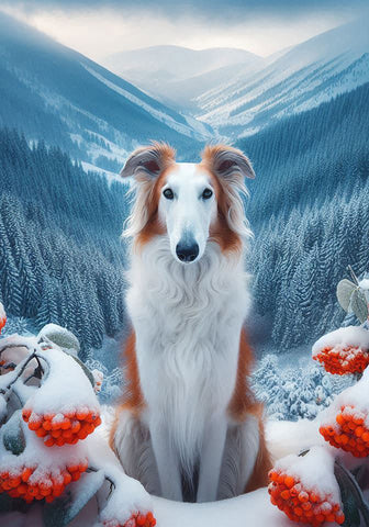 Borzoi -  Best of Breed DCR Winter Berries Outdoor House and Garden Flag