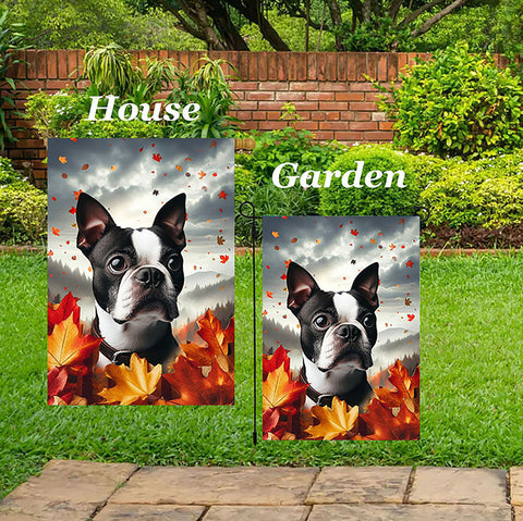 Boston Terrier - Best of Breed  Fall Leaves Outdoor House and Garden Flag