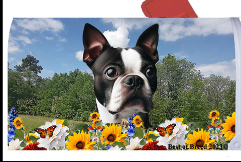 Boston Terrier - Best of Breed Summer Flowers Mailbox Cover Hi-Grade Vinyl 6" x 19"