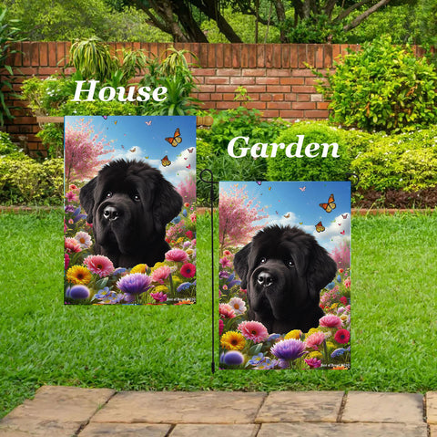 Bouvier Black - Best of Breed  Spring Butterflies Outdoor House and Garden Flag
