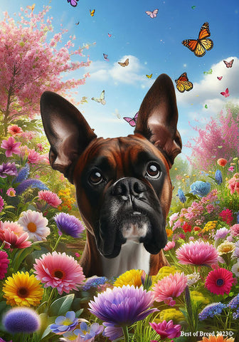 Boxer Brindle  Cropped - Best of Breed  Spring Butterflies Outdoor House and Garden Flag