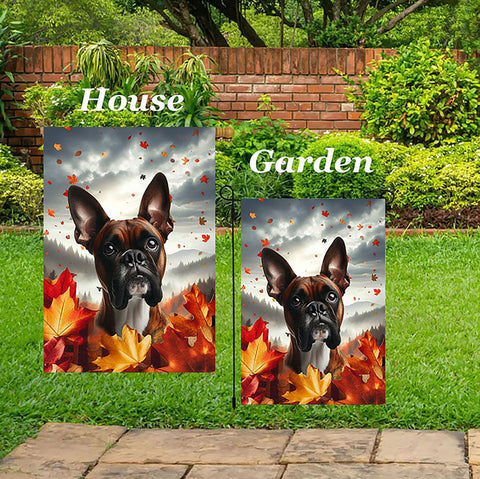 Boxer Brindle  Cropped - Best of Breed  Fall Leaves Outdoor House and Garden Flag