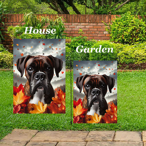 Boxer Brindle  Uncropped - Best of Breed  Fall Leaves Outdoor House and Garden Flag