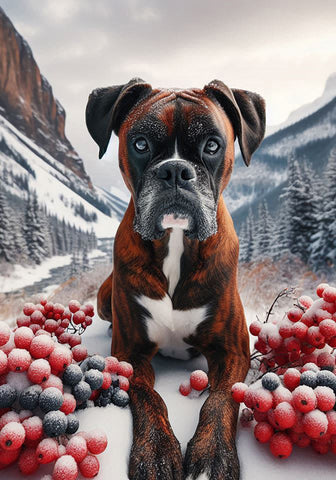 Boxer Brindle - Best of Breed DCR Winter Berries Outdoor House and Garden Flag