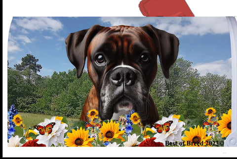 Boxer Brindle  Uncropped - Best of Breed Summer Flowers Mailbox Cover Hi-Grade Vinyl 6" x 19"