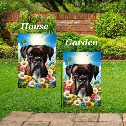 Boxer Brindle  Uncropped - Best of Breed  Summer Butterflies Outdoor House and Garden Flag