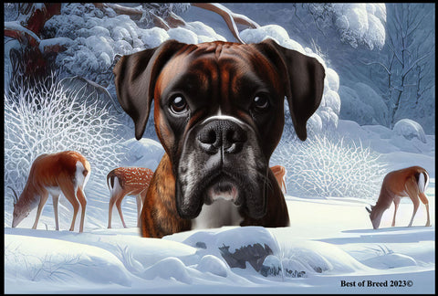 Boxer Brindle  Uncropped - Best of Breed Winter Wonderland Floor Mat Tufted Loop 18" x 27"