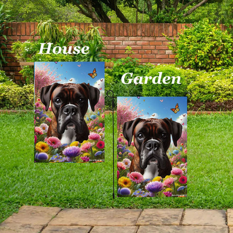 Boxer Brindle  Uncropped - Best of Breed  Spring Butterflies Outdoor House and Garden Flag