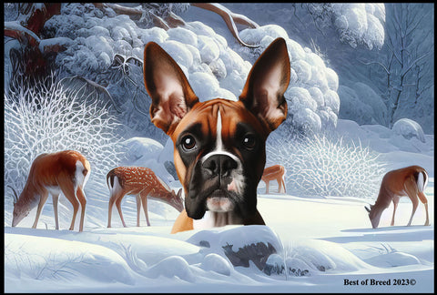 Boxer Fawn Cropped - Best of Breed Winter Wonderland Floor Mat Tufted Loop 18" x 27"