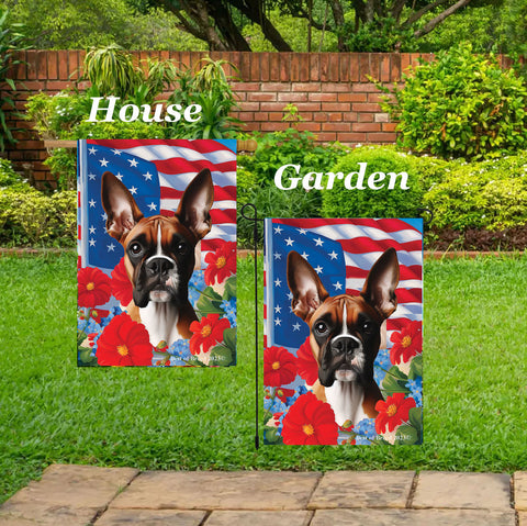 Boxer Fawn Cropped - Best of Breed  Patriotic I All-American Outdoor House and Garden Flag