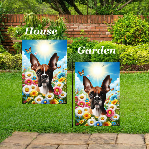 Boxer Fawn Cropped - Best of Breed  Summer Butterflies Outdoor House and Garden Flag