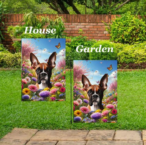 Boxer Fawn Cropped - Best of Breed  Spring Butterflies Outdoor House and Garden Flag