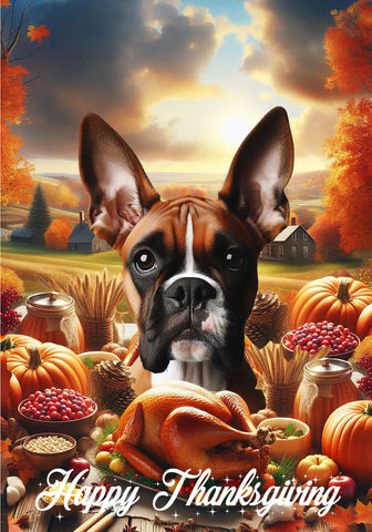 Boxer Fawn Cropped - Best of Breed  Thanksgiving Outdoor House and Garden Flag