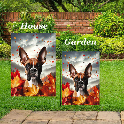 Boxer Fawn Cropped - Best of Breed  Fall Leaves Outdoor House and Garden Flag