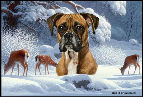 Boxer Fawn Uncropped - Best of Breed Winter Wonderland Floor Mat Tufted Loop 18" x 27"