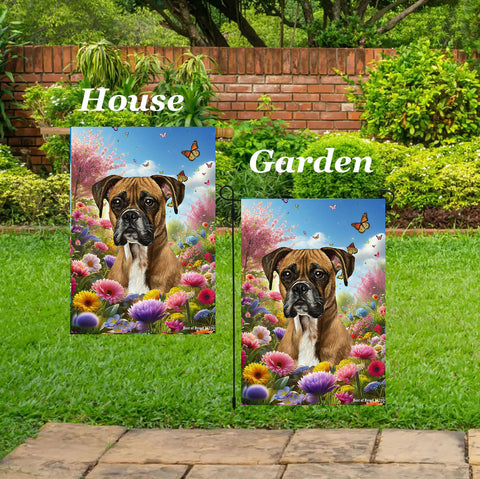 Boxer Fawn Uncropped - Best of Breed  Spring Butterflies Outdoor House and Garden Flag