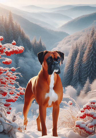 Boxer Fawn Uncropped - Best of Breed DCR Winter Berries Outdoor House and Garden Flag