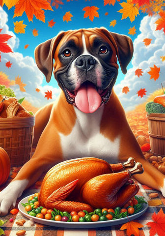 Boxer Fawn Uncropped - Best of Breed DCR Thanksgiving Outdoor House and Garden Flag