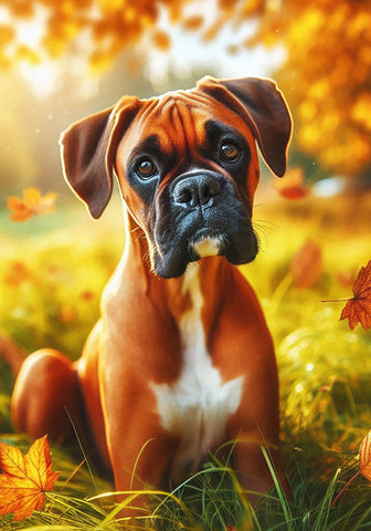 Boxer Fawn Uncropped - Best of Breed DCR Falling Leaves Outdoor Flag