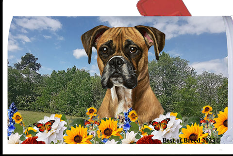 Boxer Fawn Uncropped - Best of Breed Summer Flowers Mailbox Cover Hi-Grade Vinyl 6" x 19"