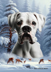 Boxer White Uncropped - Best of Breed  Winter Wonderland Outdoor House and Garden Flag