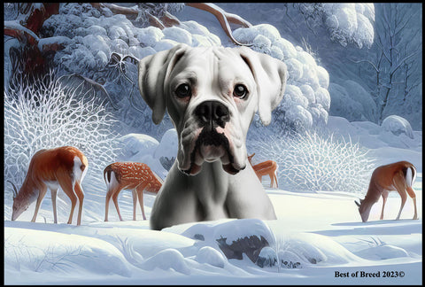 Boxer White Uncropped - Best of Breed Winter Wonderland Floor Mat Tufted Loop 18" x 27"