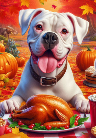 Boxer White Uncropped - Best of Breed DCR Thanksgiving Outdoor House and Garden Flag