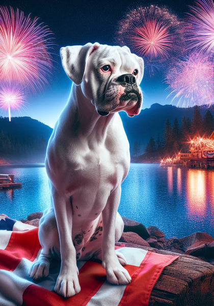 Boxer White Uncropped - Best of Breed DCR July 4 Outdoor Flag