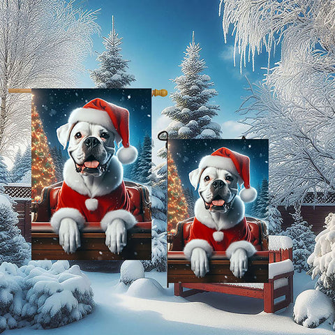 Boxer White Uncropped - Best of Breed DCR Christmas Outdoor House and Garden Flag