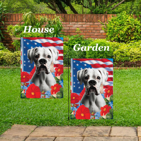 Boxer White Uncropped - Best of Breed  Patriotic I All-American Outdoor House and Garden Flag
