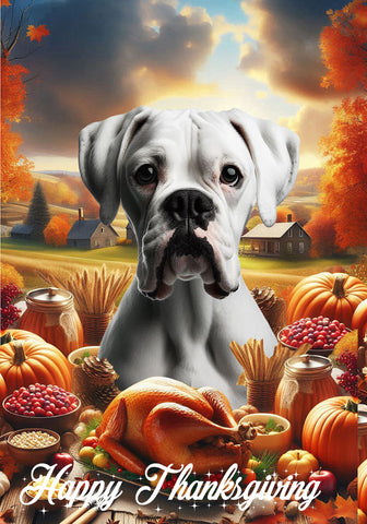 Boxer White Uncropped - Best of Breed  Thanksgiving Outdoor House and Garden Flag