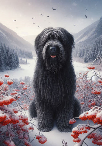 Briard Black - Best of Breed DCR Winter Berries Outdoor House and Garden Flag