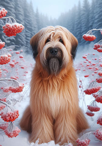 Briard Fawn - Best of Breed DCR Winter Berries Outdoor House and Garden Flag