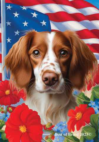 Brittany Spaniel - Best of Breed  Patriotic I All-American Outdoor House and Garden Flag