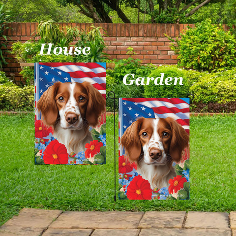 Brittany Spaniel - Best of Breed  Patriotic I All-American Outdoor House and Garden Flag