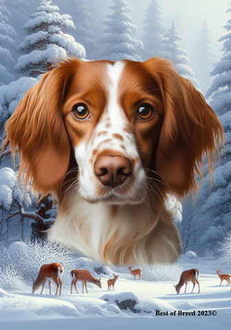 Brittany Spaniel - Best of Breed  Winter Wonderland Outdoor House and Garden Flag