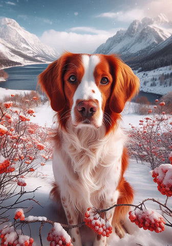 Brittany Spaniel - Best of Breed DCR Winter Berries Outdoor House and Garden Flag