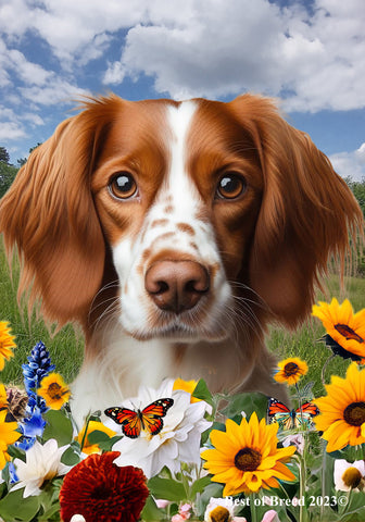 Brittany Spaniel - Best of Breed  Summer Fields Outdoor House and Garden Flag