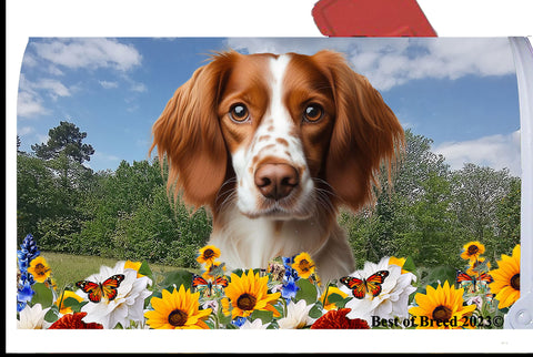 Brittany Spaniel - Best of Breed Summer Flowers Mailbox Cover Hi-Grade Vinyl 6" x 19"