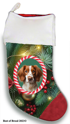 Brittany Spaniel - Best of Breed  Christmas Stocking 13.5"  Red Gaming Cloth with Red Lining ,Plush White Cuff