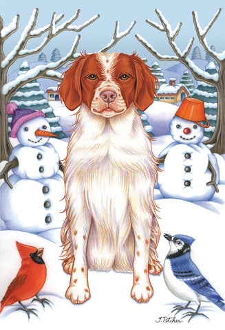 Brittany Spaniel - Best of Breed Tomoyo Pitcher Winter Snowman Outdoor Flag