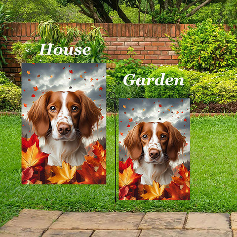 Brittany Spaniel - Best of Breed  Fall Leaves Outdoor House and Garden Flag